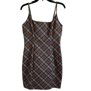 Plaid 90’s Style Mini Dress in Brown and Black